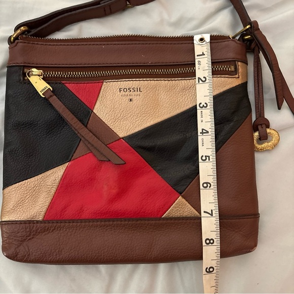 Fossil Fiona Crossbody Color Block Leather Bag Handbag Purse Red Black Brown - Picture 9 of 10